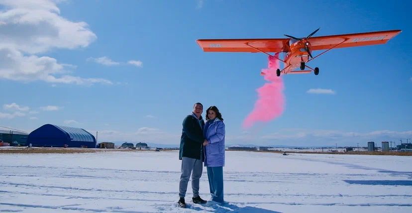 Гендер-пати с дымом из самолета