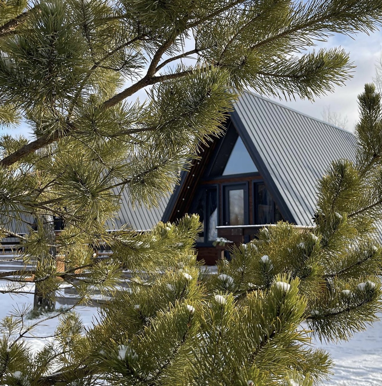 Отдых для компании в А-фрейм домике на берегу озера